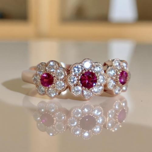 Elegant Ruby and Diamond Floral Ring