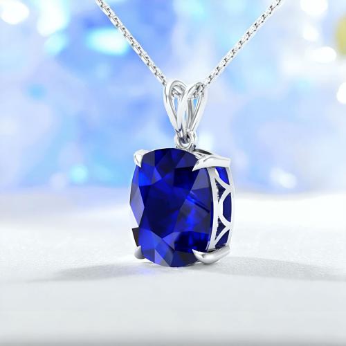 Elegant Blue Sapphire Pendant in Silver Finish