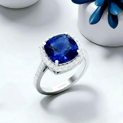 Cushion Cut Blue Sapphire Ring in Silver