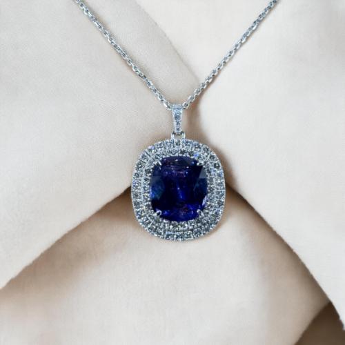Elegant Blue Sapphire Halo Pendant