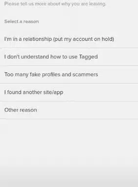 select any appropriate reason to cancel your tagged account